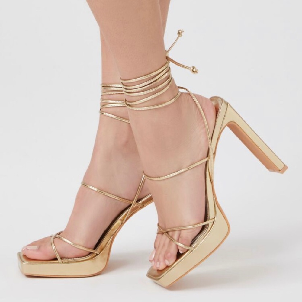 Faux Leather Lace Up Block Heel